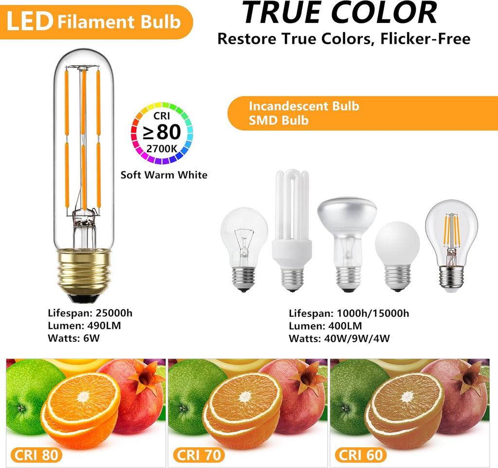 T10 E26 LED Bulb 60W Equivalent 2700K Dimmable, 4 Pack