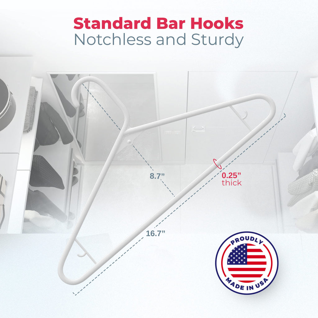 Plastic Hangers 45 Pack - Made in the USA - 6lb Capacity Standard Clothes Hangers with Strap Hooks for Dresses