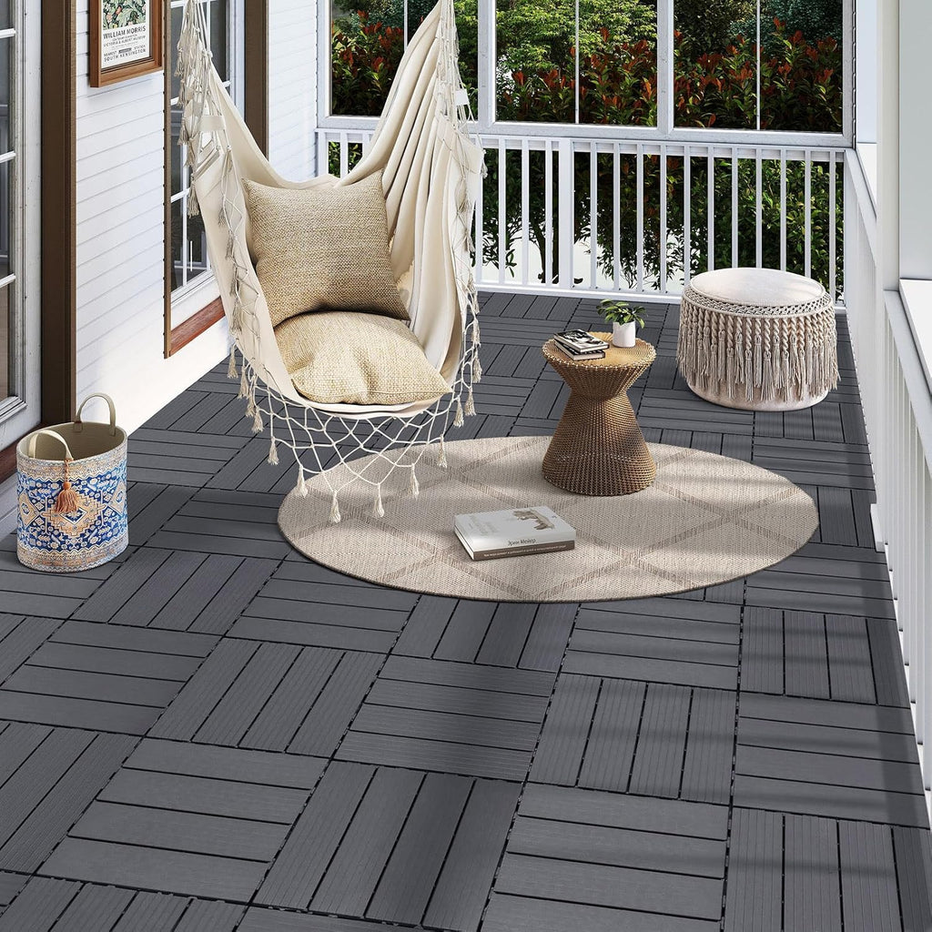9 PCS Interlocking Deck Tiles, 12''X 12'' Plastic Patio Flooring Outdoor Waterproof Floor Deck Tiles for Balcony Porch
