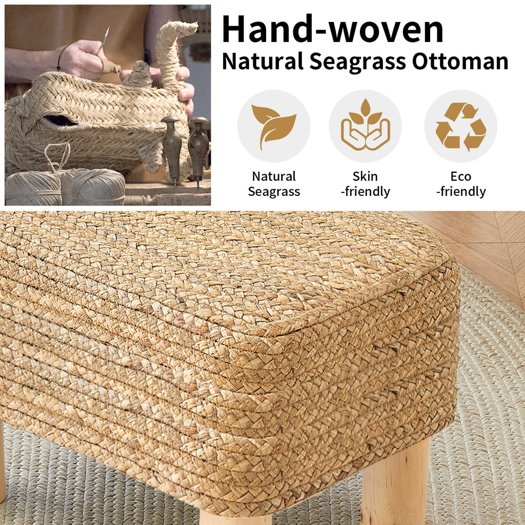 Ottoman Foot Stool Wicker Seagrass Rectangular Natural