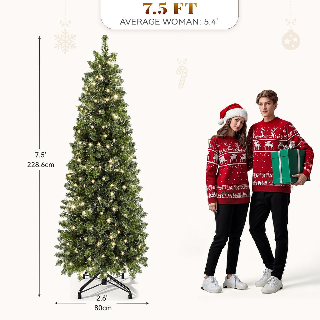 Prelit Green Pencil Christmas Tree with Remote
