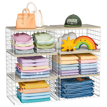 6 Pack Stackable Storage Closet Shelf Organizer Metal White