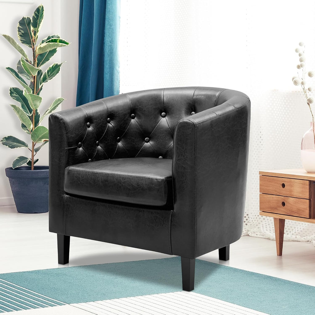 Emma Faux Leather Tufted Barrel Accent Chair - Black