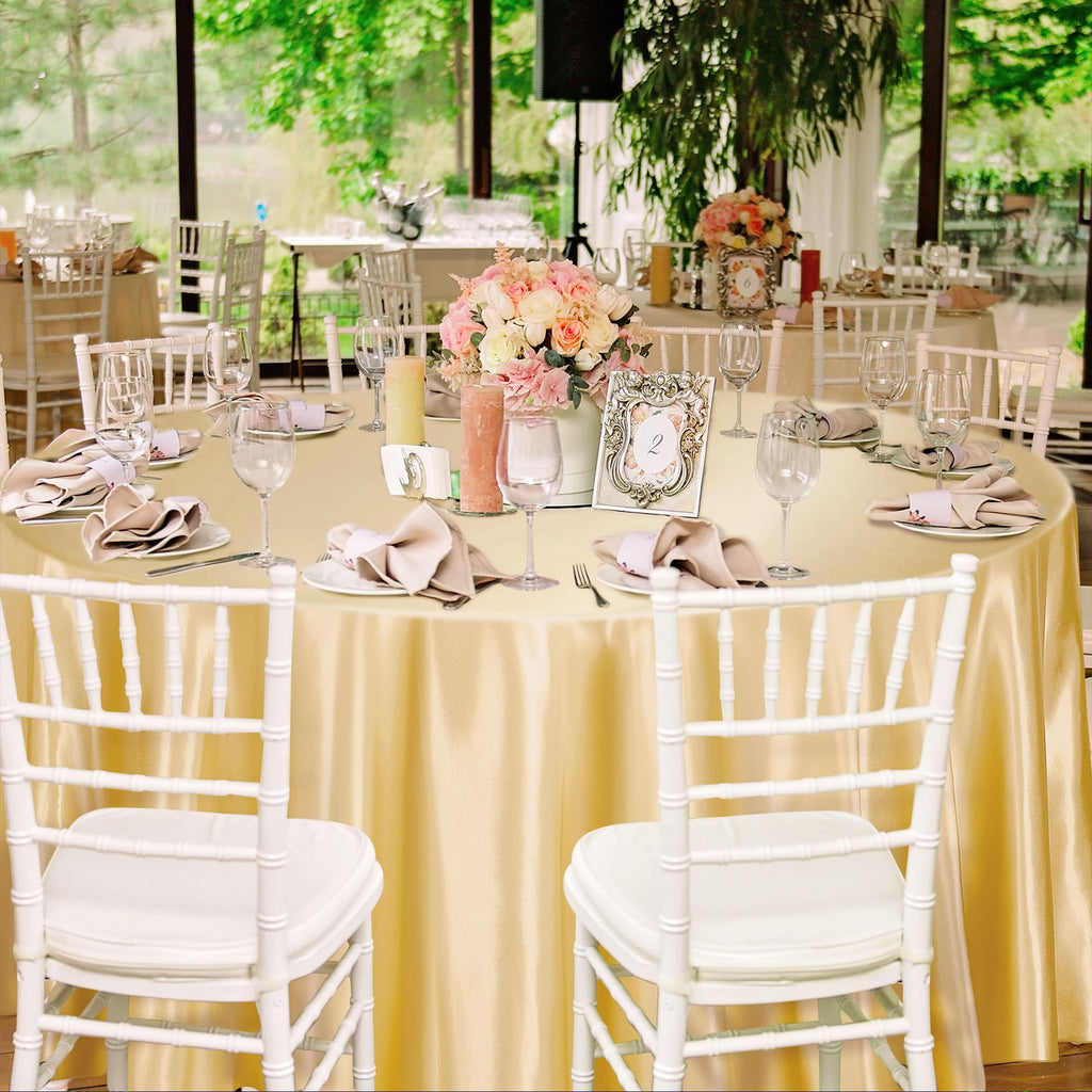4Pack Round Satin Tablecloth 120 Inch Champagne Overlay Table Cover