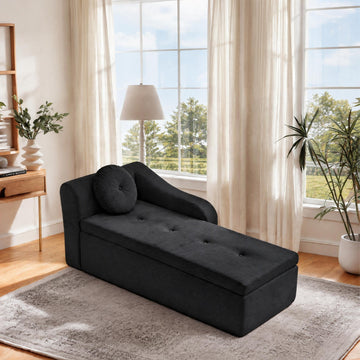 70 Inch Lounge Chair, Boneless Chair with Right Armrest, Black