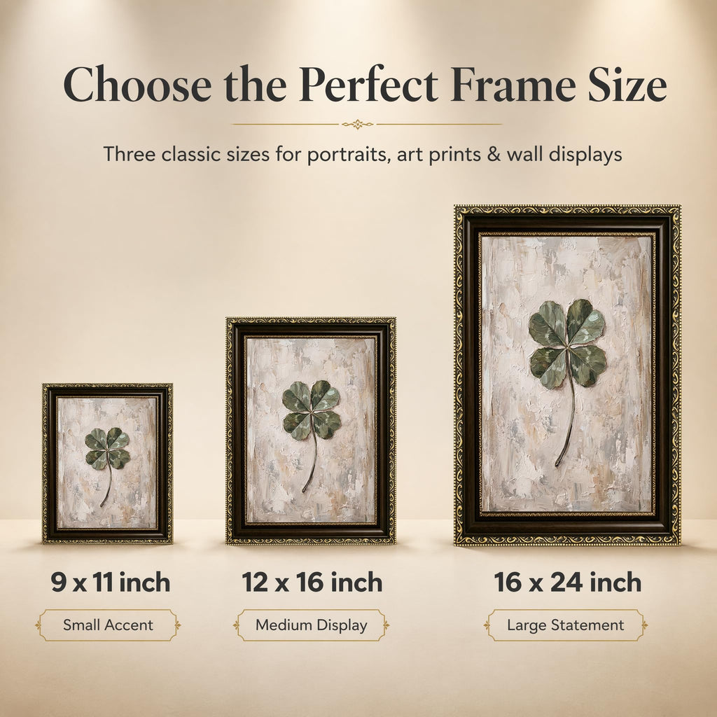 Vintage Framed Four Leaf Clover Wall Art Green Shamrock Botanical Wall Decor Rustic Neutral Green Plant Painting