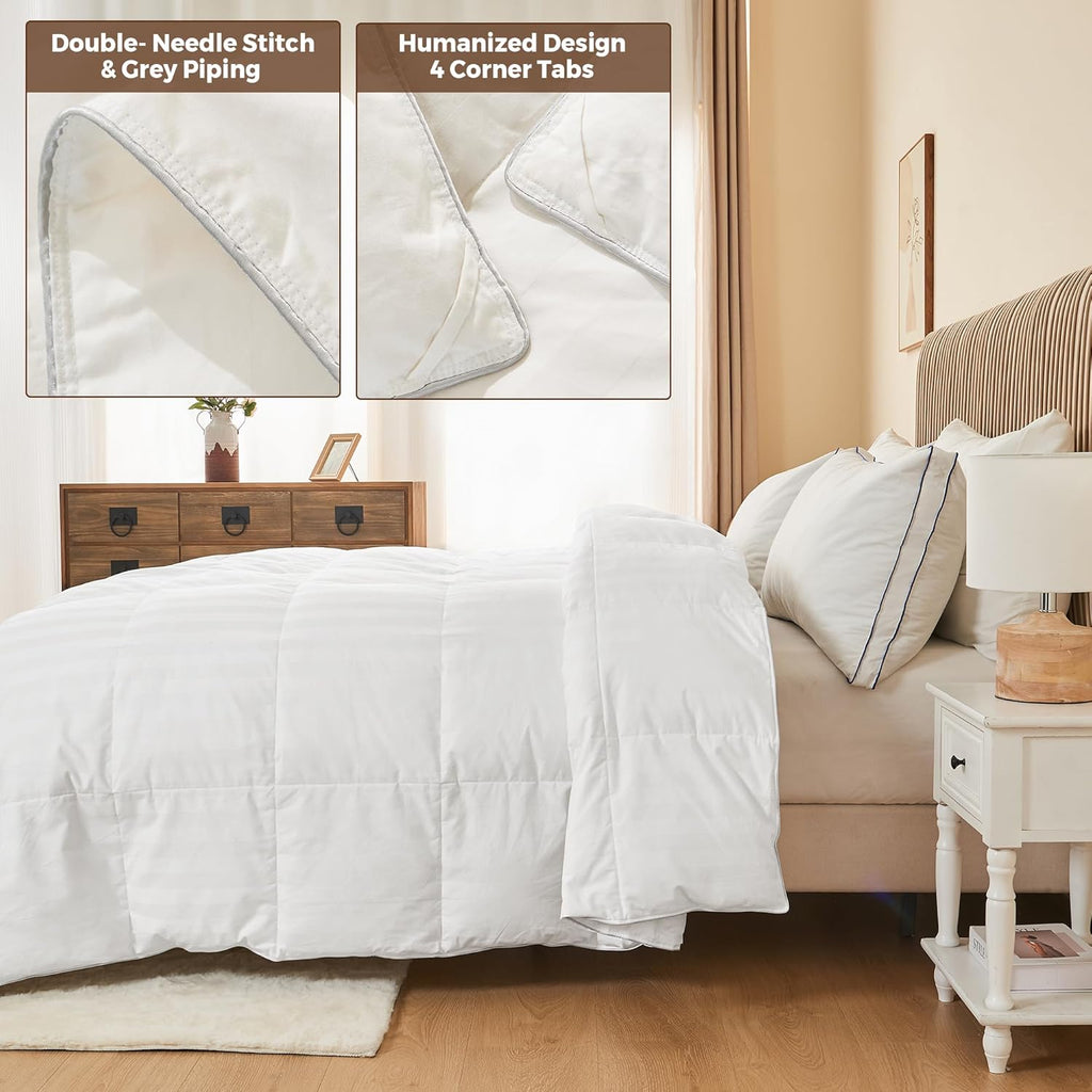 Goose Feather Down Comforter Full/Queen - All Season Duvet Insert Ultra Fluffy Soft 100% Cotton Shel