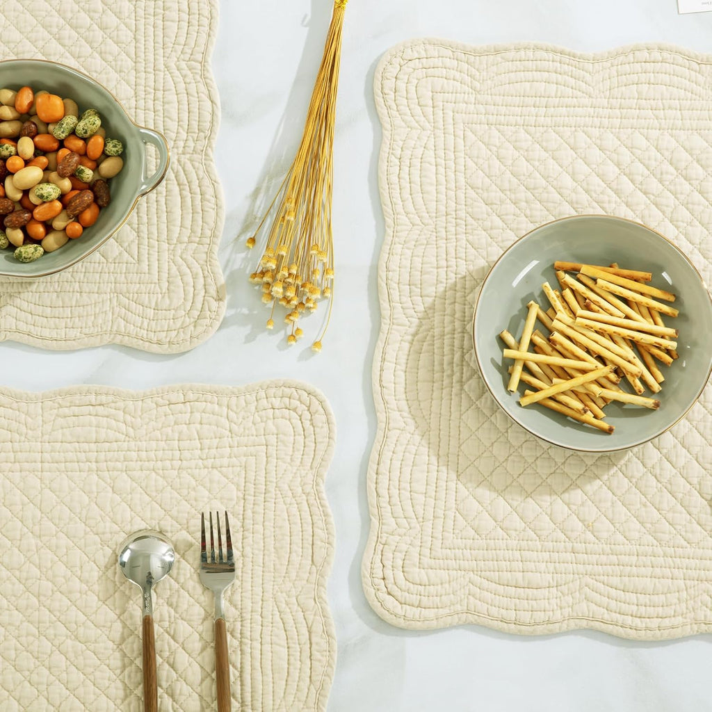 Quilted Placemats Washable-13x18 inches Rectangular Placemats Table-100% Cotton Fabric Rectangular Table - Set of 6