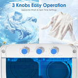 Portable Washing Machine, 16lbs Twin Tub Portable Washer with 9.6Lbs Washer and 6.4Lbs Spinner dryer, Semi-automatic
