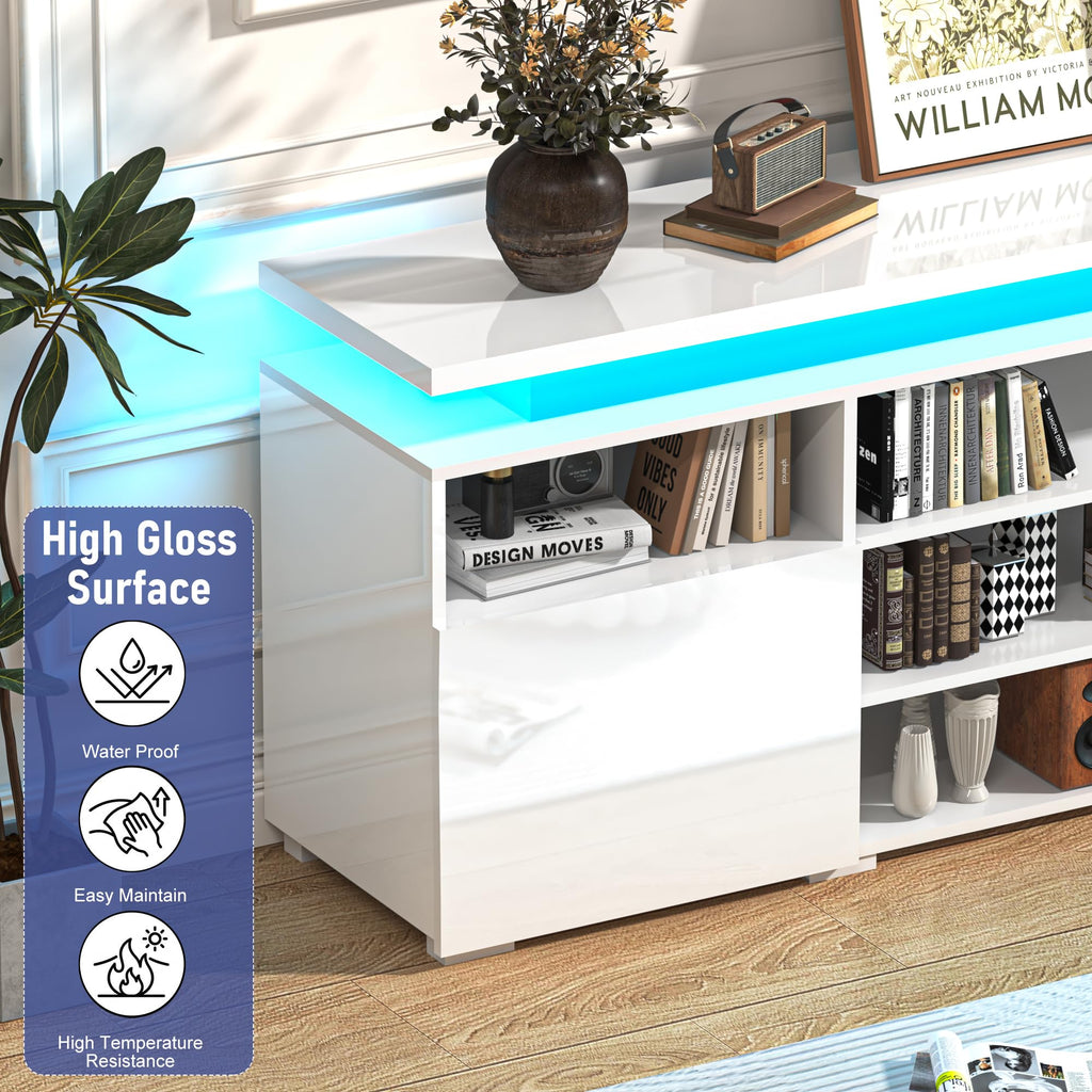82.6" Fireplace TV Stand w/40 Electric Fireplace for 95in TVs, 26.5" Tall High Gloss Entertainment Center