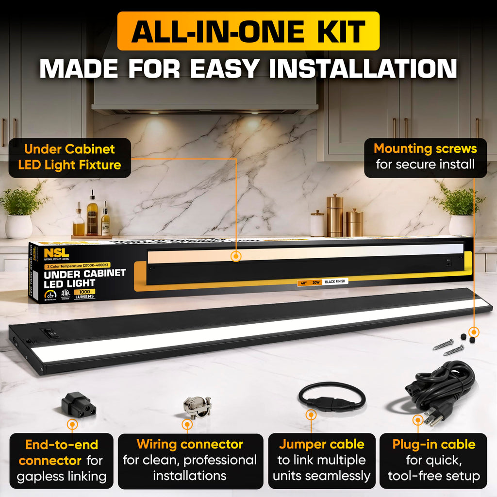 LED Under Cabinet Lighting Hardwired - 40 Inch Black