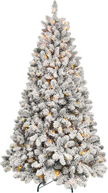 Pre-lit Flocked Christmas Tree, Artificial Christmas Tree with Lights, Snow Frosted Christmas Trees Pre-lit