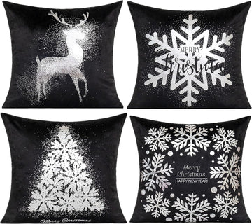 Christmas Pillow Covers 20x20 Silver Black Cushion Cover Couch