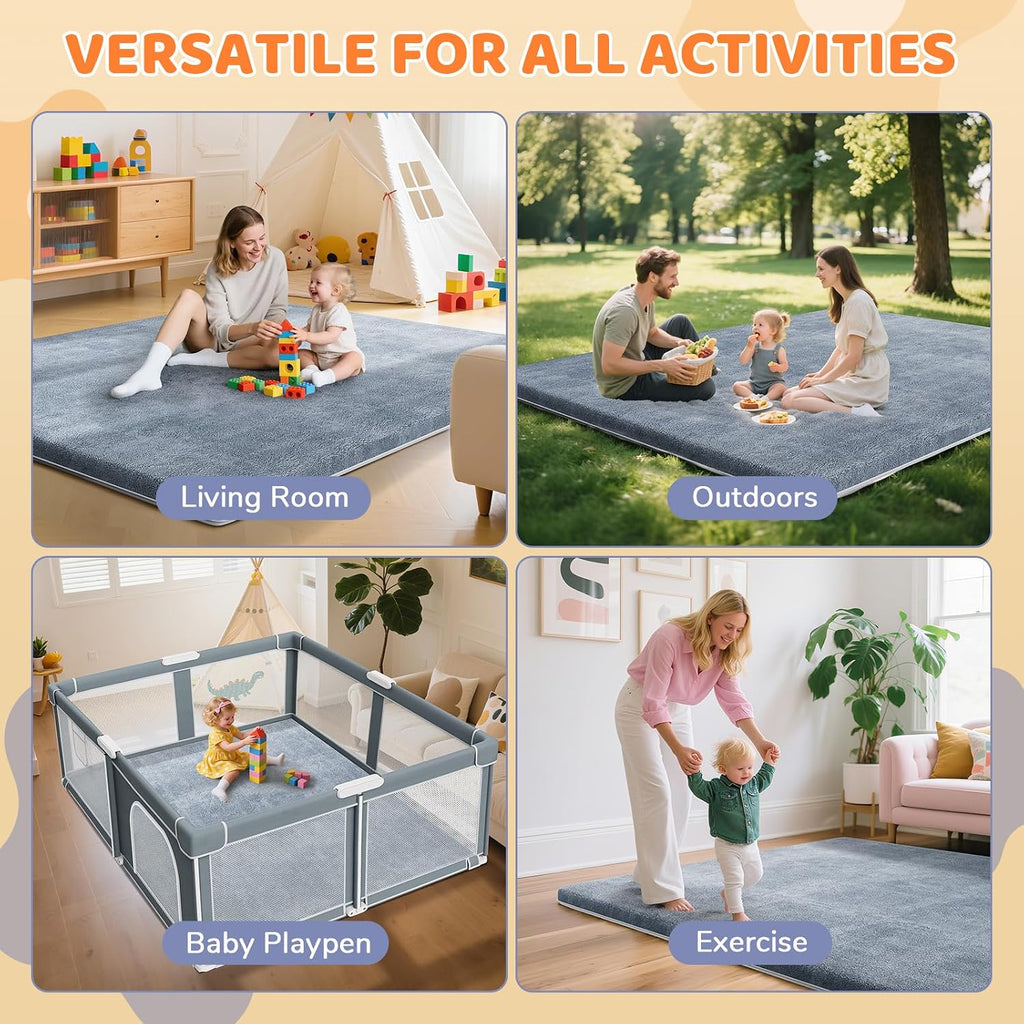 Baby Play Mat for Floor, 1.3" Thick Foam 47x47 Inch Playpen Mats Grey