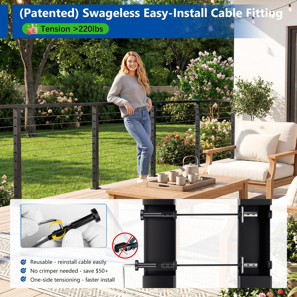 16-20FT Modular 36" Swageless Cable Railing System with Handrail