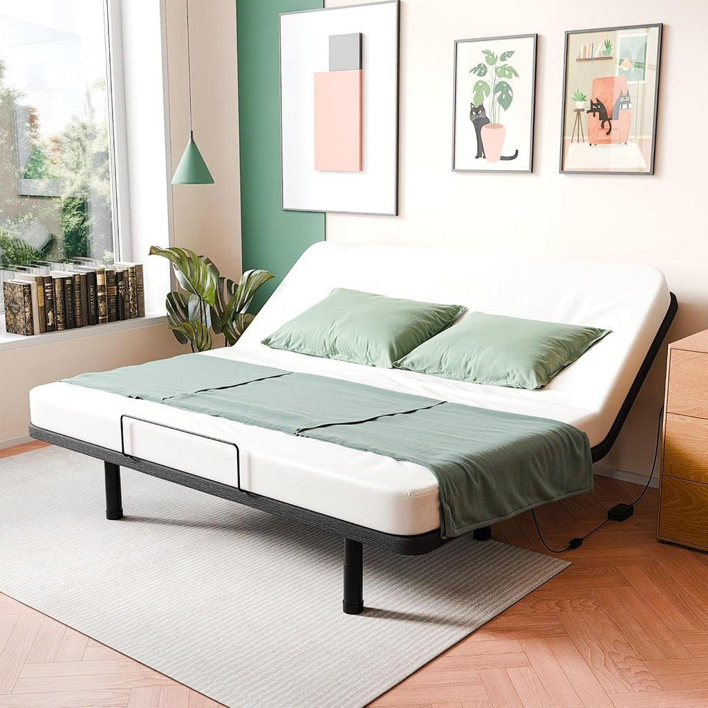 King Adjustable Bed Base, Wired Remote Control, Independent Head and Foot Incline, Electric Bed Frame Base