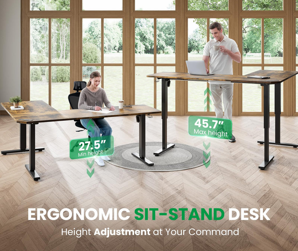 L-Shaped Standing Desk - 75 x 63 Inch Adjustable Corner Standing Desk with Charging Station - L Shape Sit Stand Table