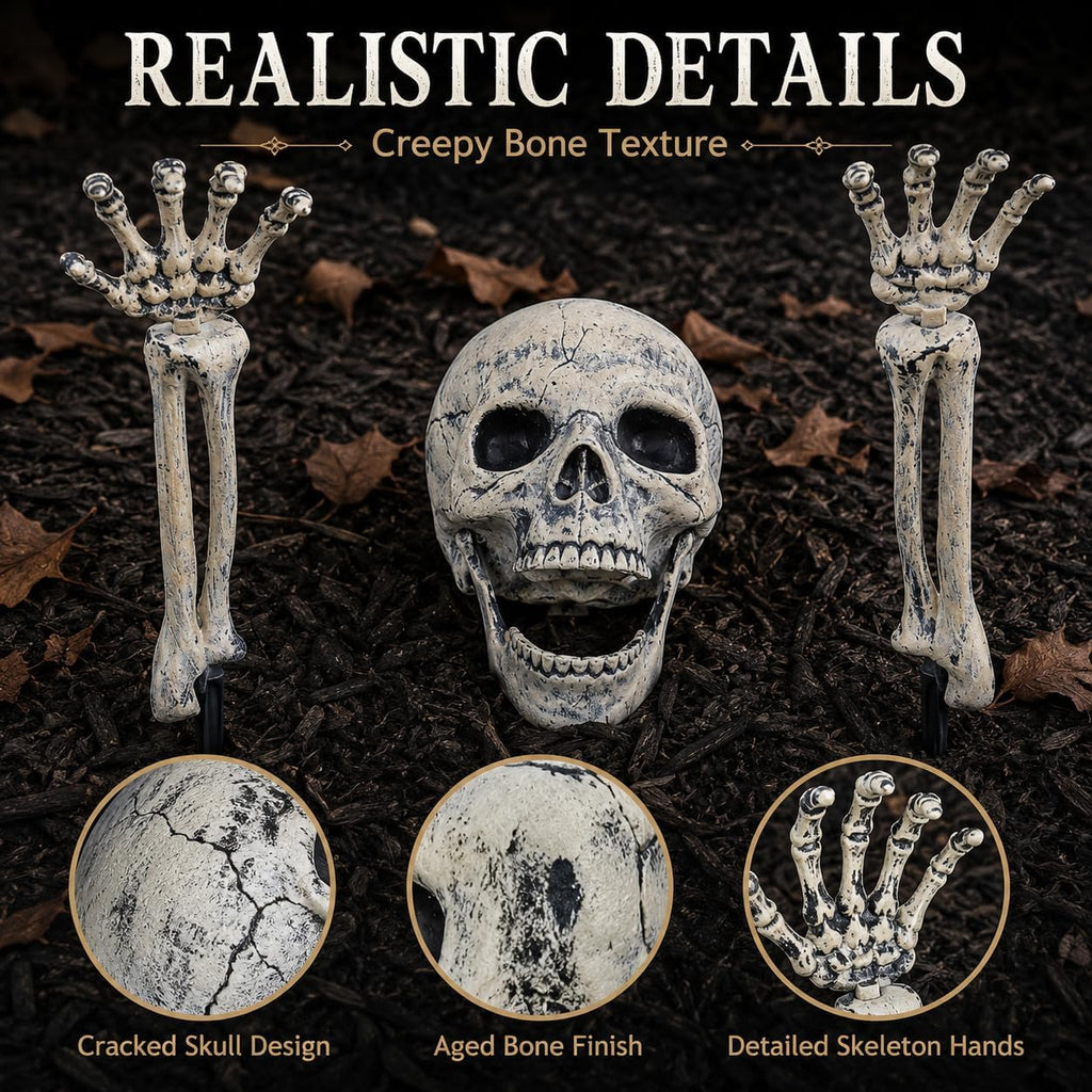 Skeleton Groundbreaker, Skull Stakes for Halloween Decorations Outdoor - Set of 3
