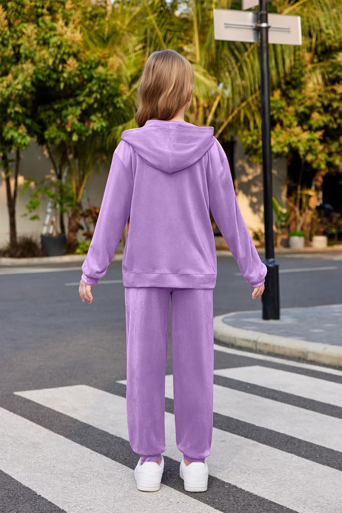 2 Piece Outfits for Girls Kids Velour Tracksuit and Jogger Set