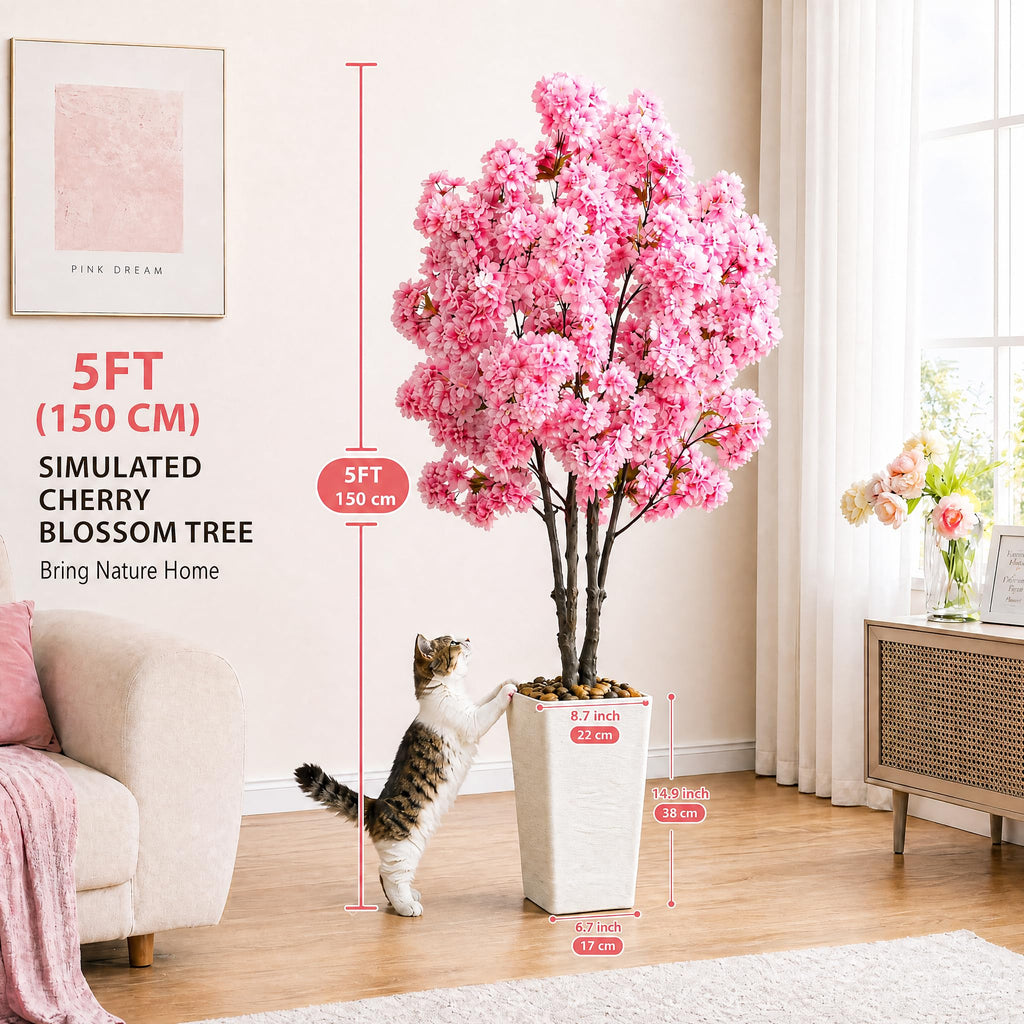 Cherry Blossom Tree 5FT, Faux Cherry Blossom Tree with Planter