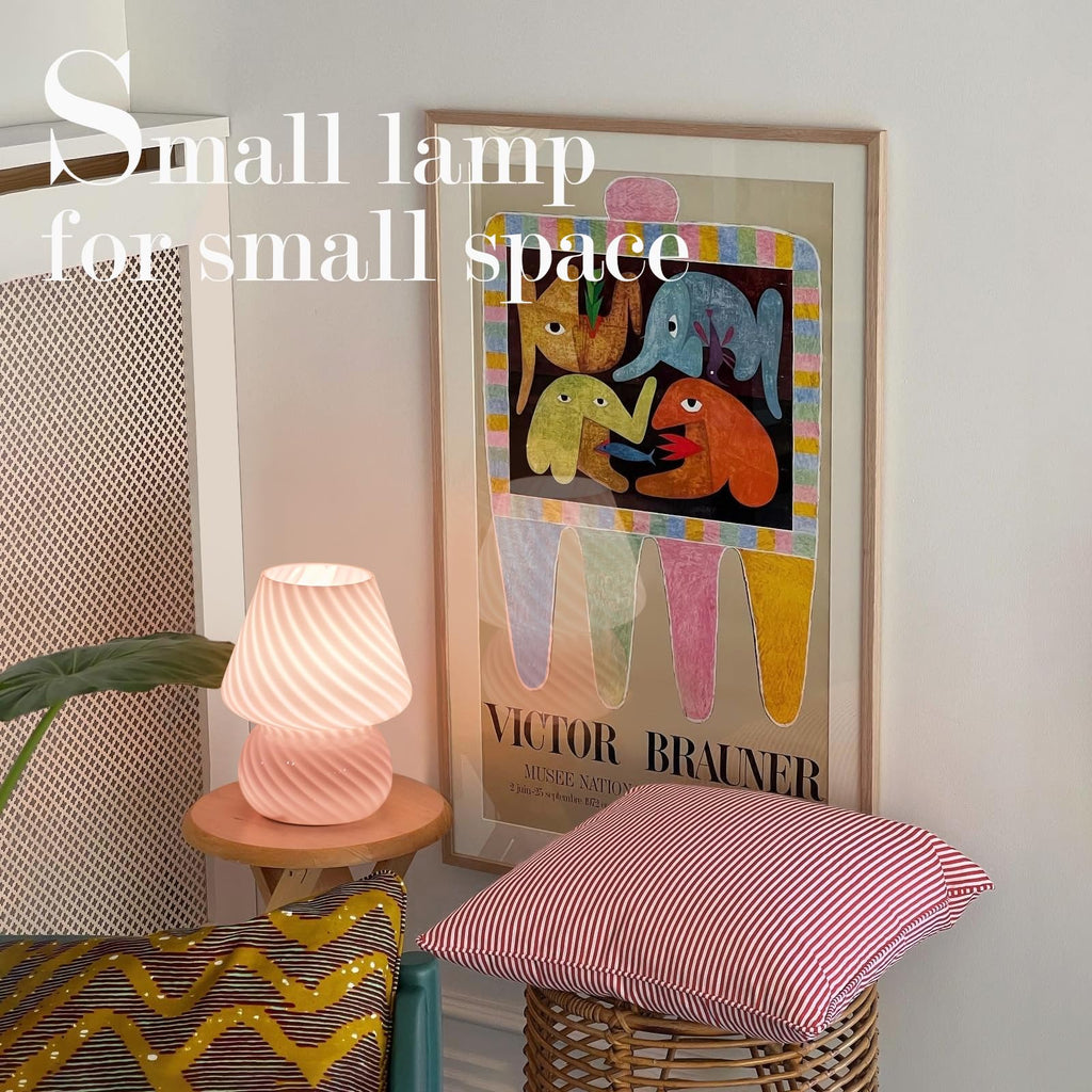 Mushroom Lamp-Small Bedside Table Lamp with Striped Glass, Nightstand Lamp, Cafe, Bulb Included, Home Decor for