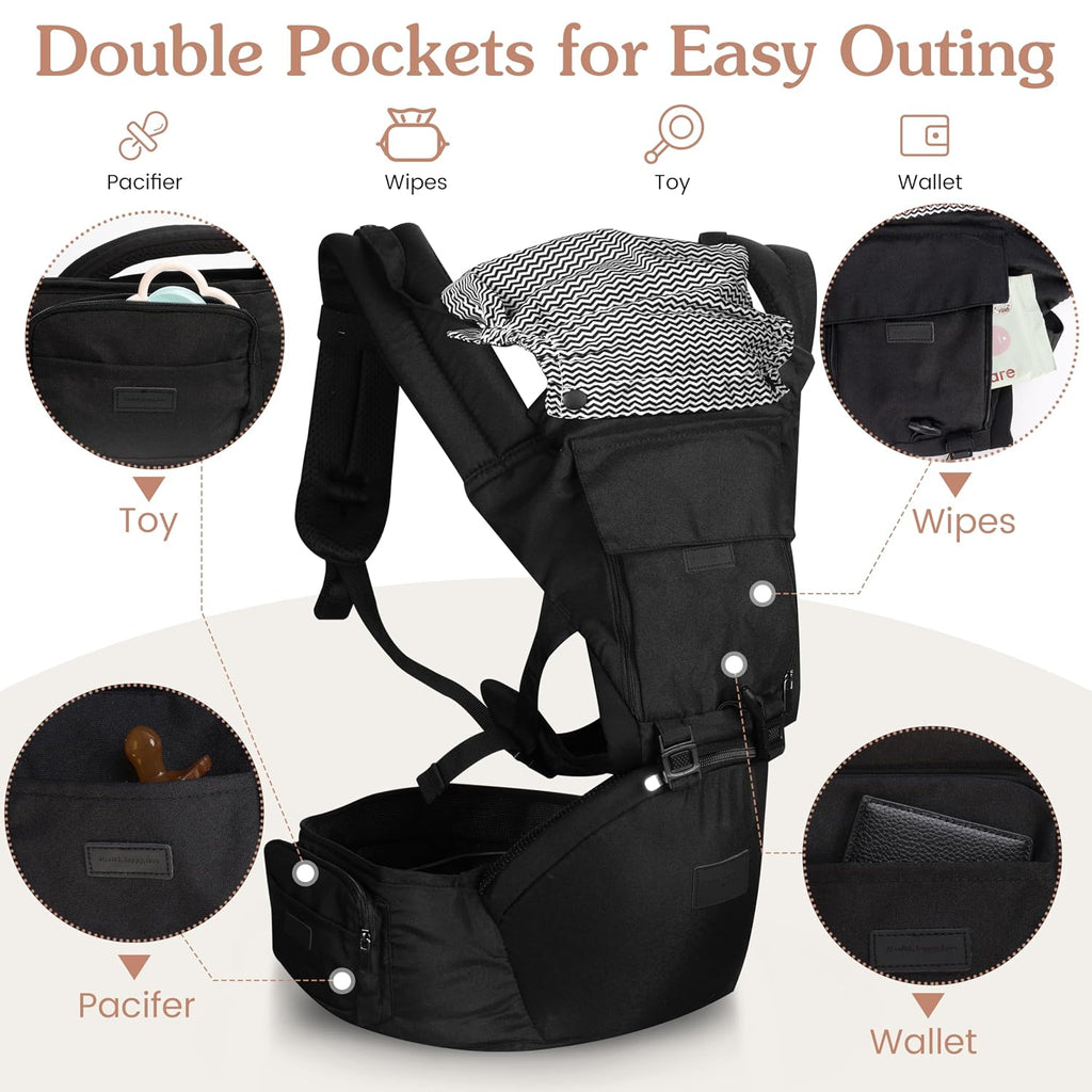 Carrier with Hip Seat in-1 Newborn to Toddler, Black