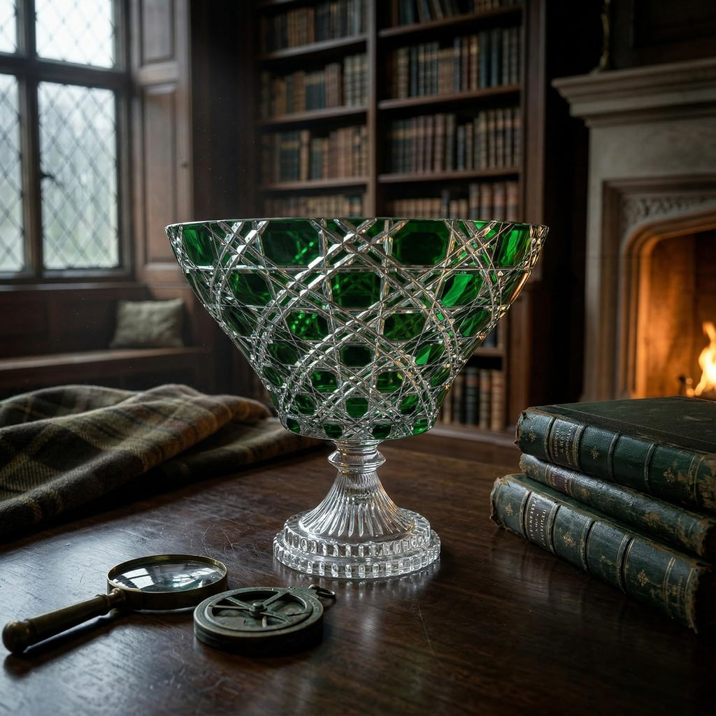 Verdura Emerald Cut to Clear Crystal Footed Bowl - Handcrafted Pedestal Centerpiece & Decorative Compote - Luxury