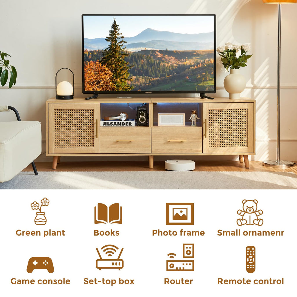 63" Rattan TV Stand for TVs Up to 70", Wood