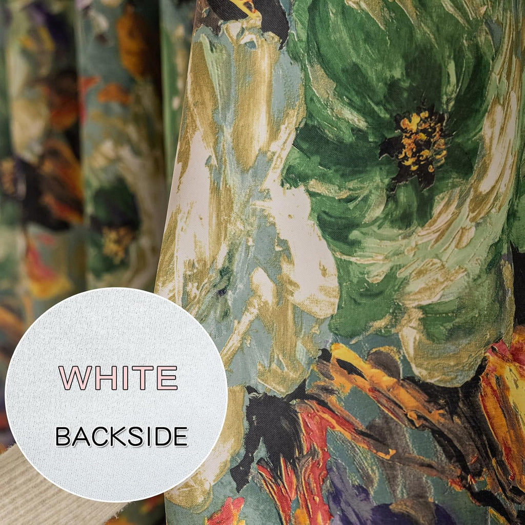 Dark Green Vintage Floral Blackout Curtains for Bedroom 96 inches Long Pattern Painting Flower Window Drapes for