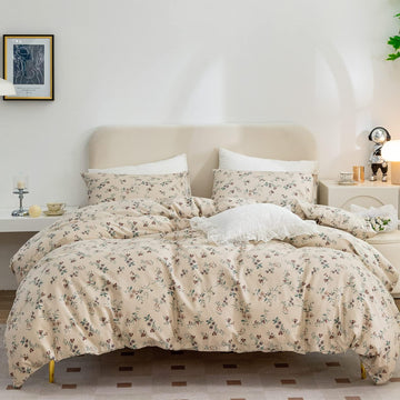 Duvet Cover Queen Floral, Brushed Microfiber 3 Pieces Bedding Set, Garden Style Vintage Floral Queen Duvet Cover
