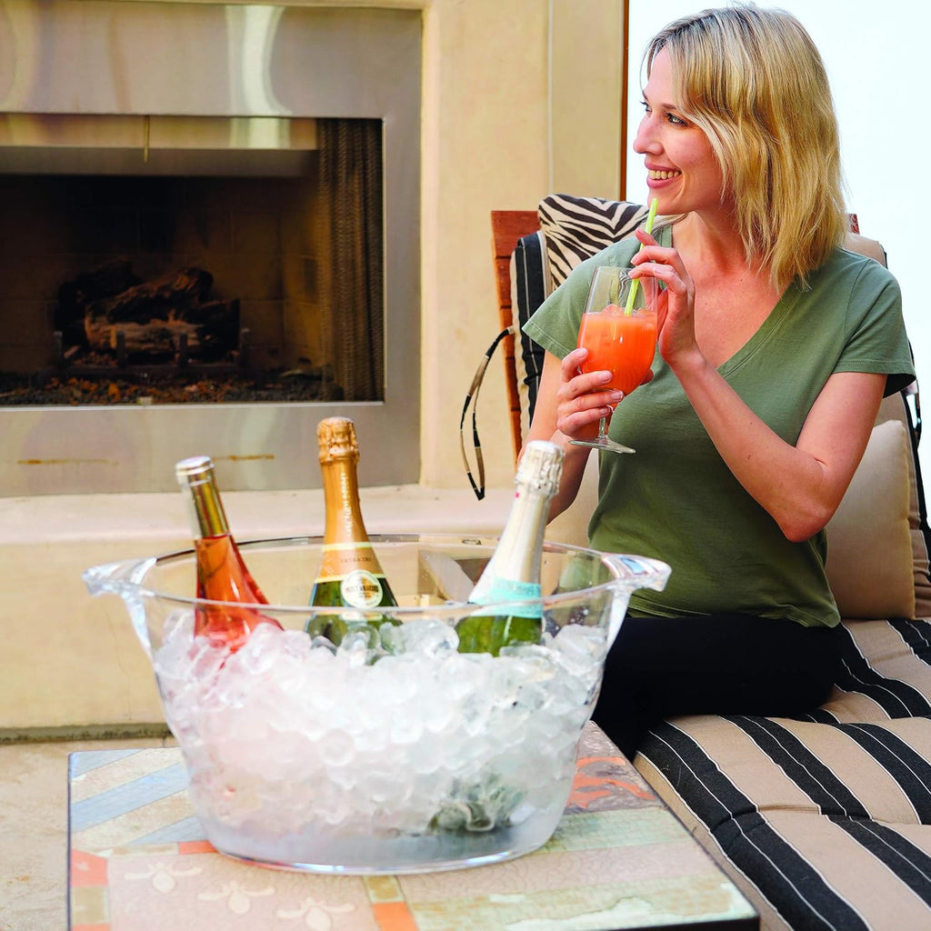 Acrylic Oval Party Tub - Clear Beverage Cooler w/Handles, Wine Cooler, Beer Chiller, Ideal Party Tubs for Drinks, Use