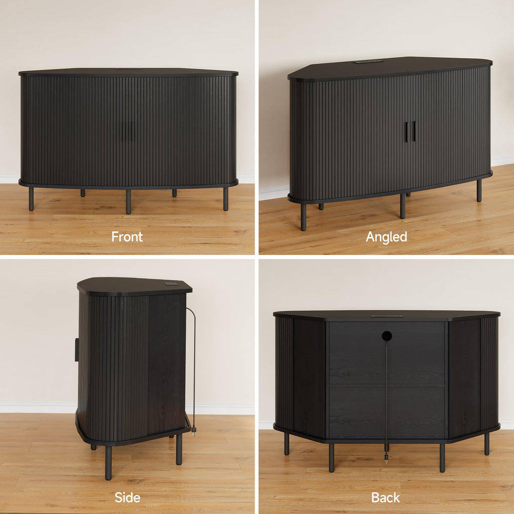 47" Corner TV Stand, Fluted TV Cabinet for 55 Inch TVs, Black