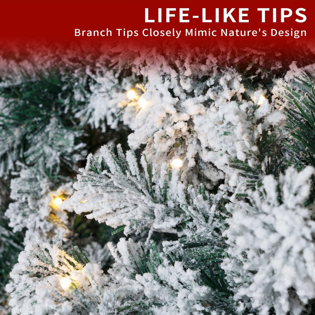 Pre-Lit Snow Flocked Artificial Christmas Tree, 350 Lights