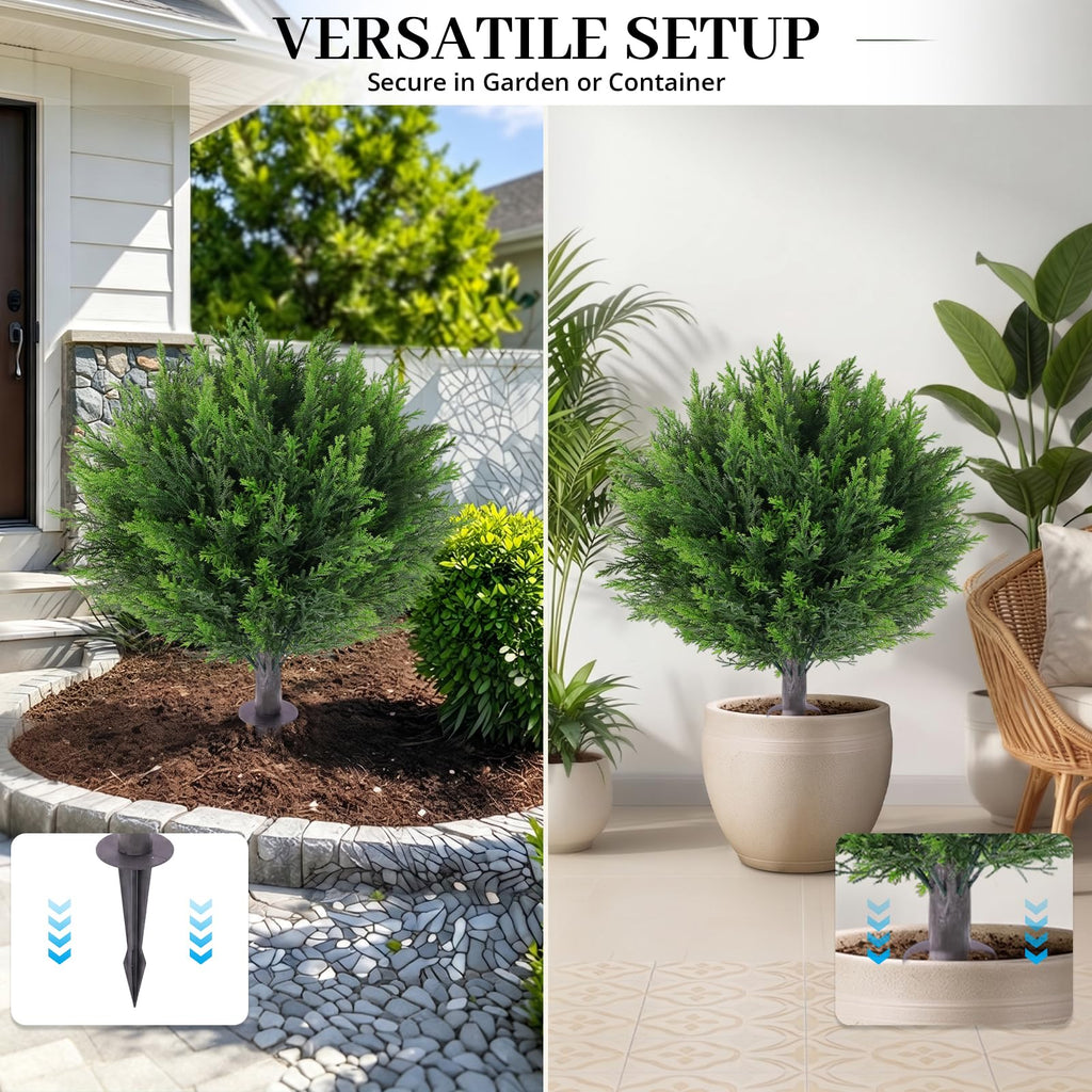 25" Artificial Cedar Topiary Ball with Ground Spike(2 Pack), Garden Decor