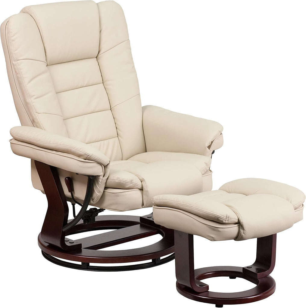 Modern Reclining Swivel Lounge Chair and Ottoman — Beige