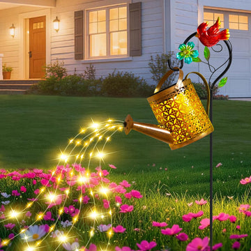 Garden Lights Outdoor Decor, Cardinal Watering Can Lantern Waterproof