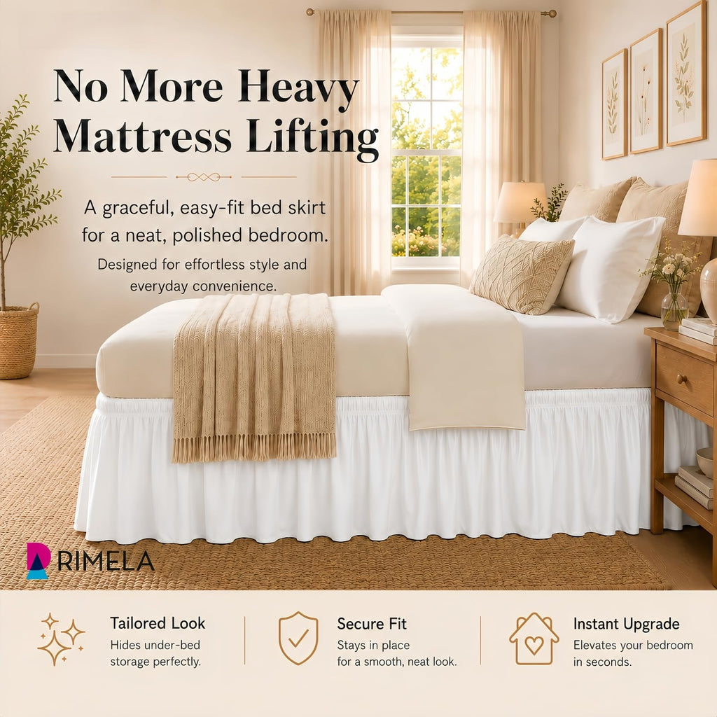 Warm White Bed Skirt Queen Size 25" Drop, Elastic Wrap Around Bedskirt