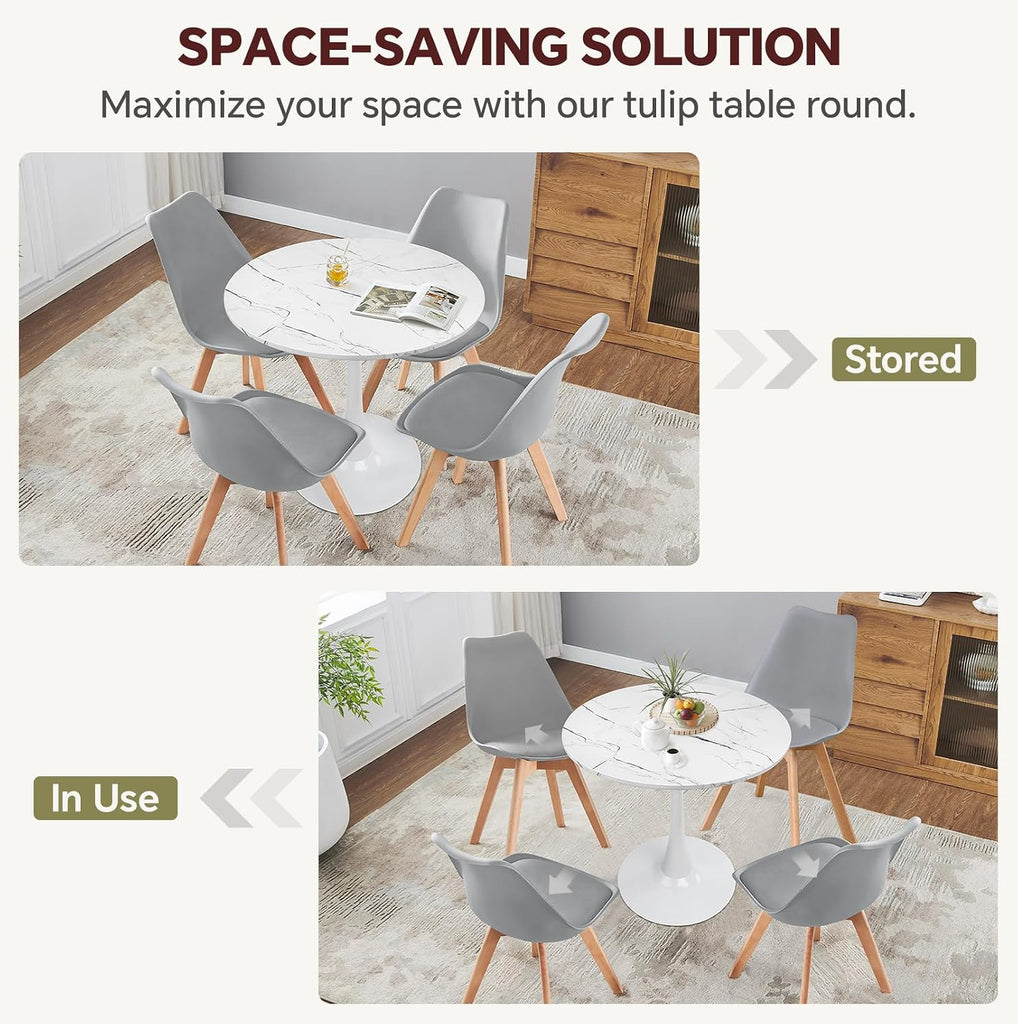 Inspired Saarinen Style Tulip Round Pedestal Dining Table — Marble White, 31.5″ Round