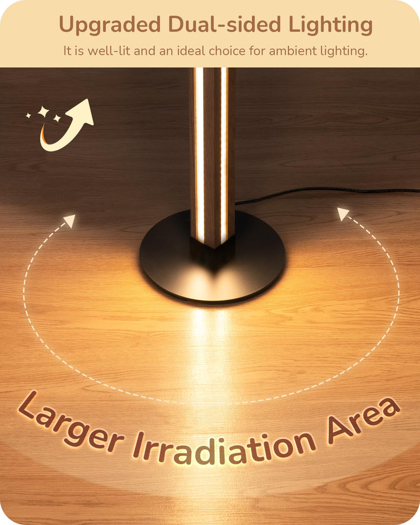 Wooden LED Floor Lamp with Remote, Dual Lighting, 7CCT & Dimmable