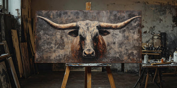 Extra Large Rustic Highland Cow Canvas Wall Art, Farmhouse Highland Cow Pictures Wall Decor, Textured Rural Cattle