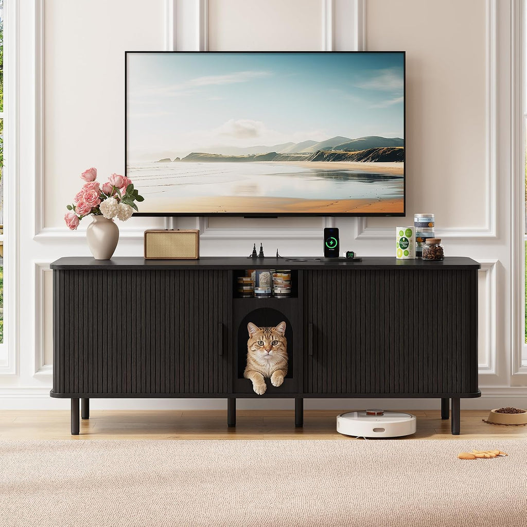 65 Inches Cat Litter Box Enclosure for 2 Cats, Black