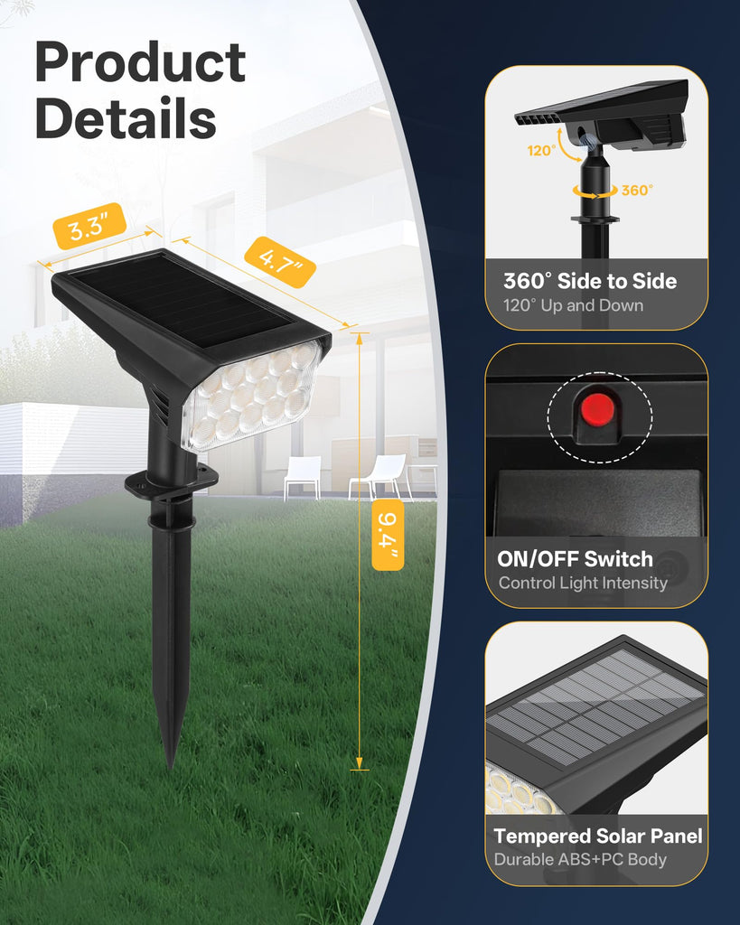 Solar Lights Outdoor Waterproof IP65, 56 LED 3 Lighting Modes Solar Spot Lights Outdoor, Solar Powered Landscape