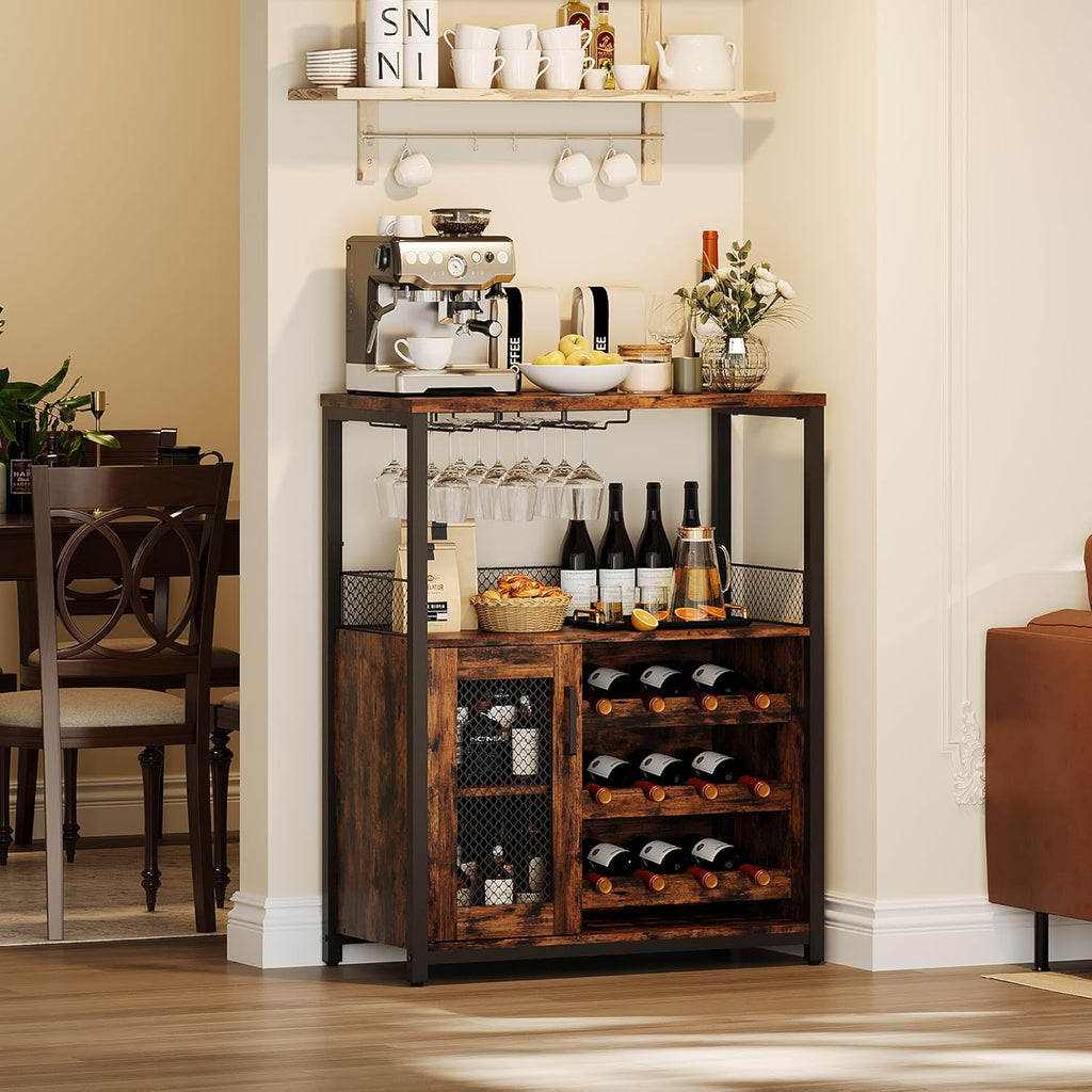 Wine Bar Rack Cabinet with LED Lights, Small Coffee Bar Cabinet | 36" Tall Liquor Bar Cabinet Kitchen Dinning Room