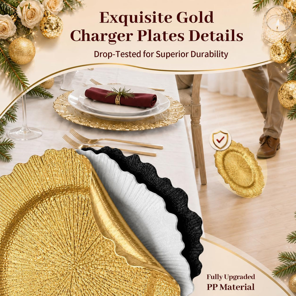 Gold Charger Plates Bulk , 13" Gold Reef Chargers for Dinner - Set of 50