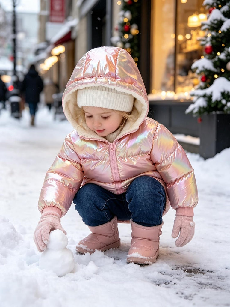 Baby Girls Winter Coat Laser Hooded Puffer Jacket