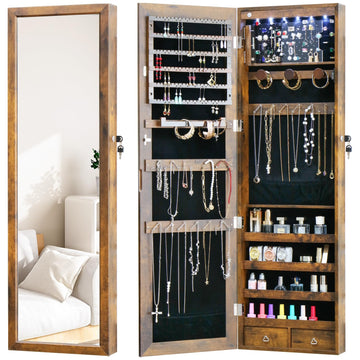 Jewelry LED Cabinet with Mirror 47.3"Mirror Jewelry Armoire over the Door