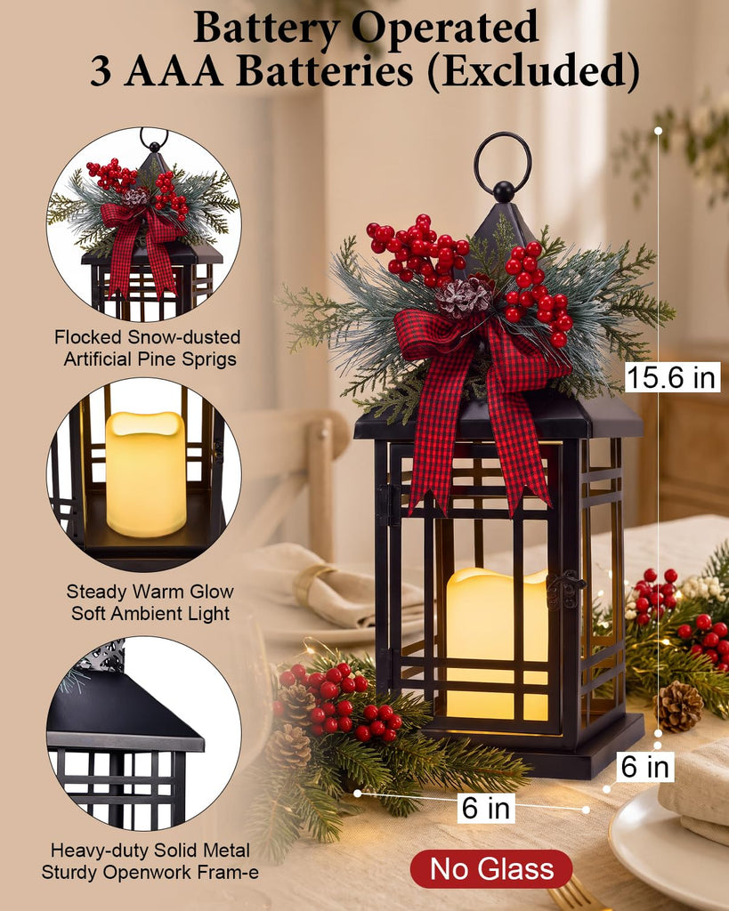 Christmas Candle Lantern Decorations Indoor Outdoor for Porch Decor 15.6"