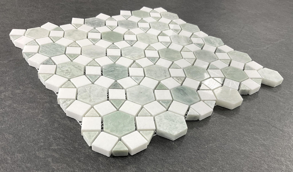 Ming Green Marble and Thassos White Novelty Mosaic Wall & Floor Tile (10 Sheets)