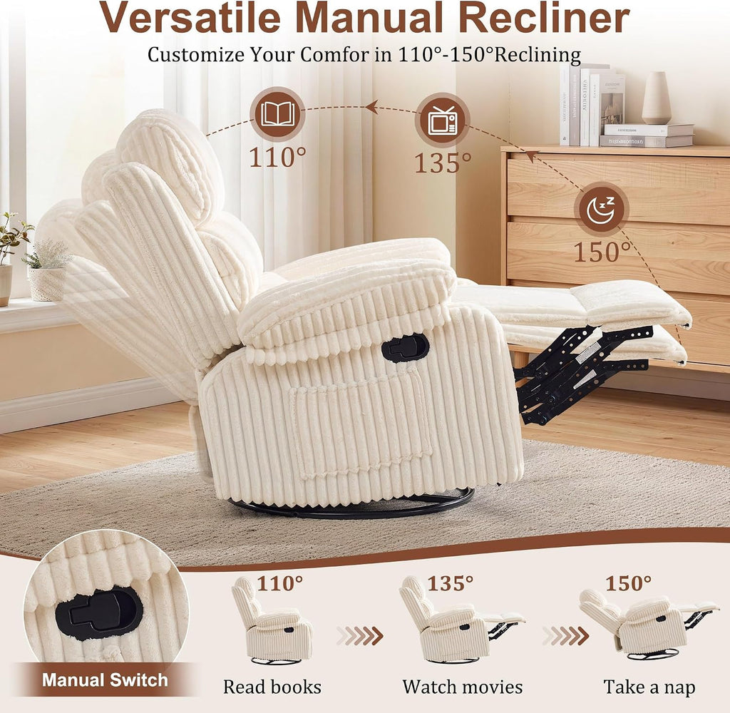 Rocking Recliner Chair, Nursery Rocker Chair for Adults, Small Recliners for Small Spaces, Swivel Rocker Recliner