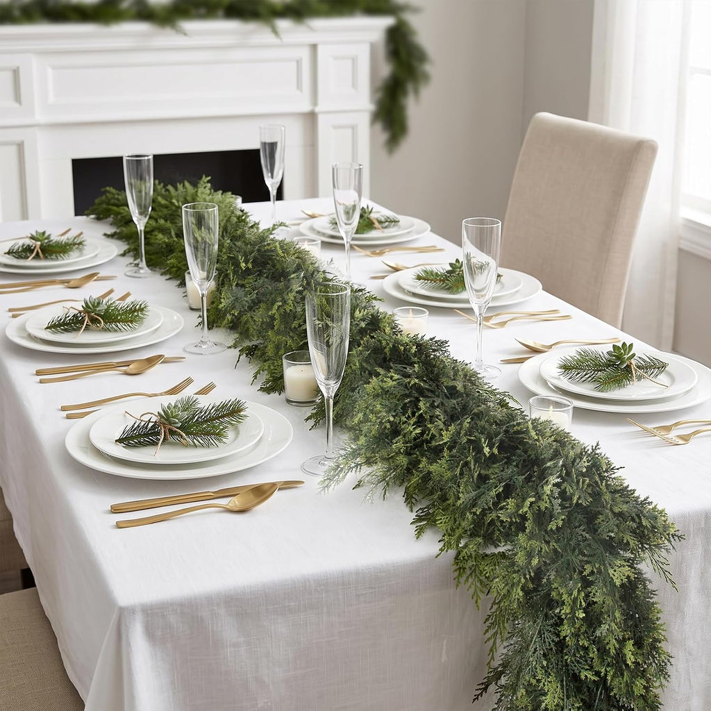 6FT Artificial Cedar Garlands, Real Touch Soft Cedar Pine Garland, Winter Artificial Greenery Garland for Fireplace